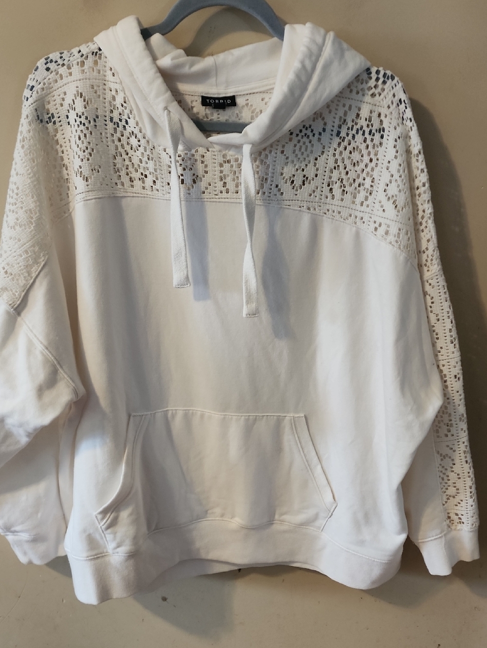torrid White Crochet-Inset Hoodie Sweater